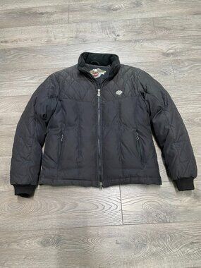 Harley Davidson Women's Black Down Puffer Jacket Quilted Embroidered Logo Size M
